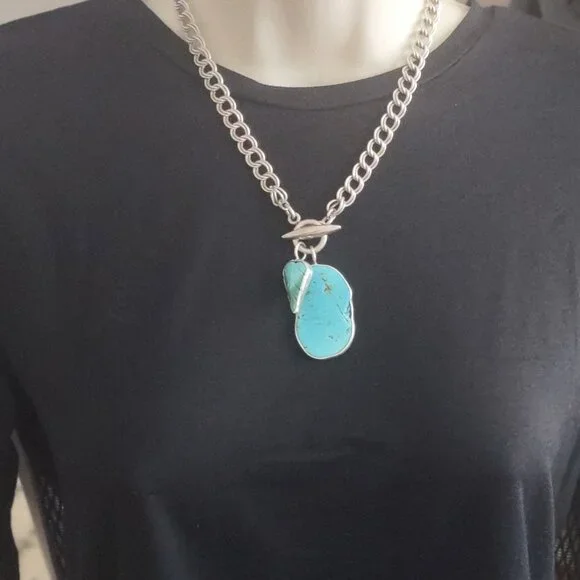 Amy Kahn Russell AKR Sterling Silver Turquoise Necklace - 16".  50 grams - Picture 6 of 14